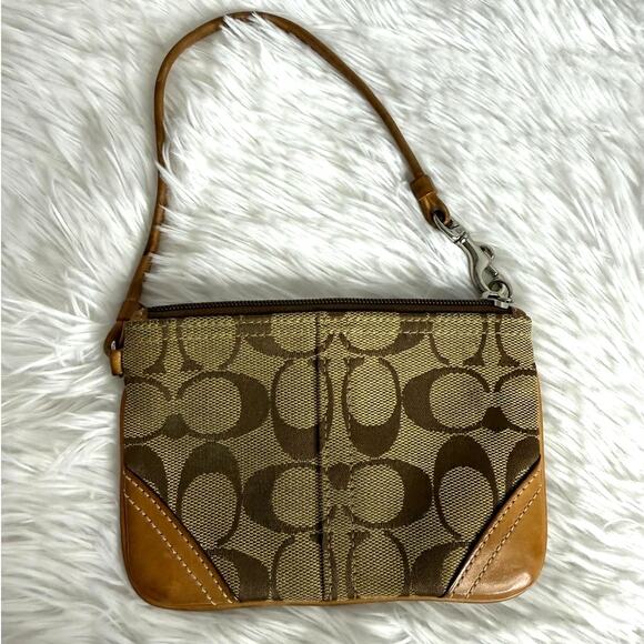 COACH Tan Brown Khaki Canvas Wristlet - Picture 1 of 5